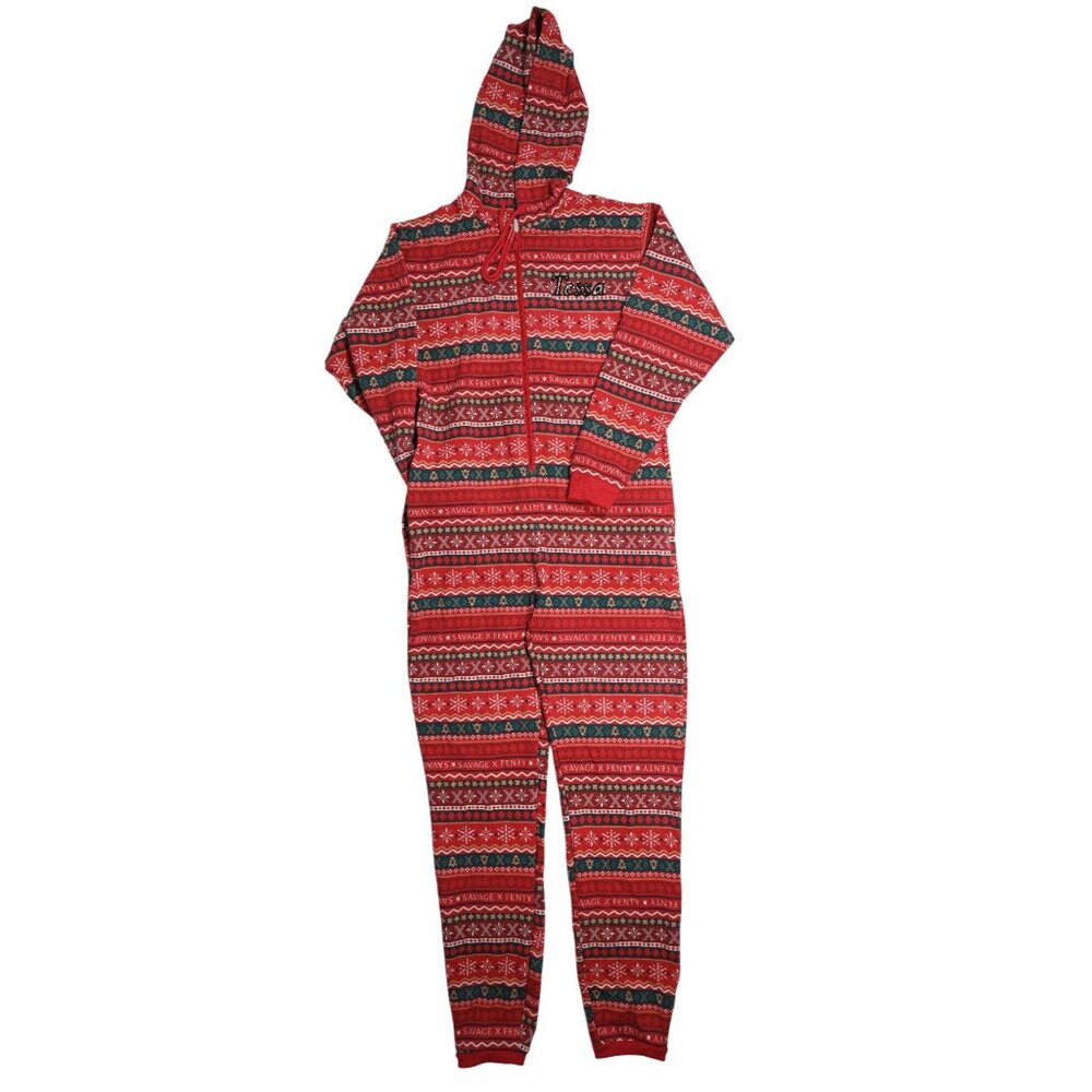 Savage x Fenty Forever Savage Hooded Onesie in Red Christmas